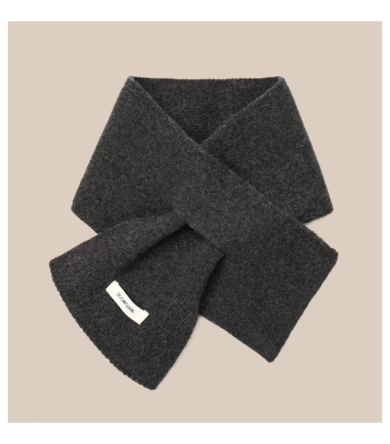 Solid Color Minimalist Pure Wool Knitted Scarf for Women – Versatile, Premium-feel, Warm Neck Protector Cross-wrap Scarf for Autumn and Winter