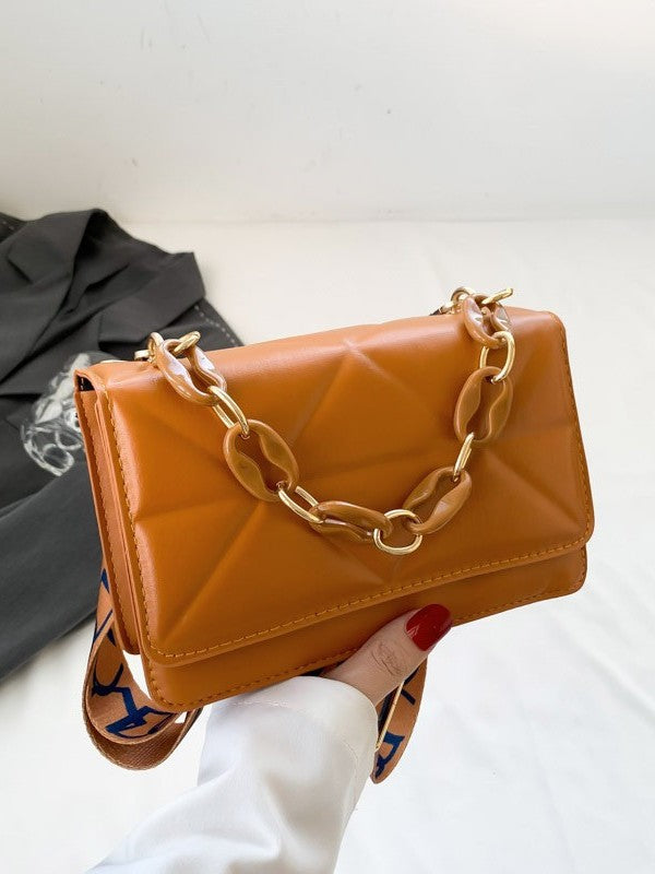 Simple Casual Tote Bag, Fashion 2026 New Retro Style Wide Strap Shoulder Bag with Stylish Thick Chain Accent Small Bag