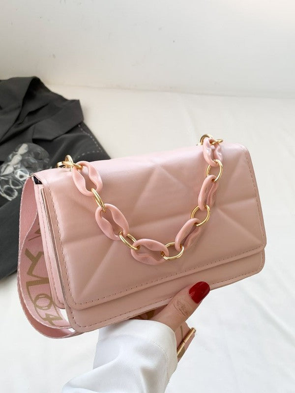 Simple Casual Tote Bag, Fashion 2026 New Retro Style Wide Strap Shoulder Bag with Stylish Thick Chain Accent Small Bag