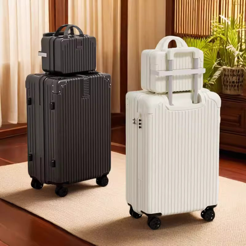 Trendy Retro Multifunctional Luggage Set – 24-inch Spinner Suitcase for Women, 20-inch Carry-on Luggage with Password Lock for Men, Parent-child Suitcase