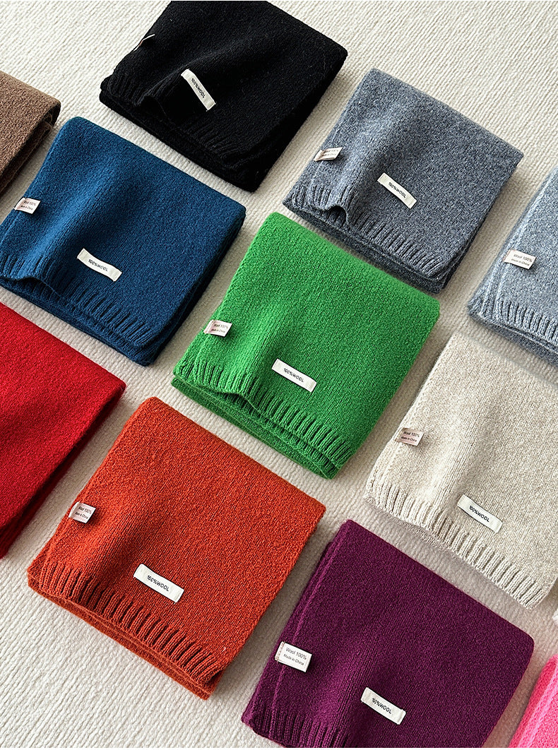 New pure wool scarf for autumn and winter, 100% cashmere solid color from Australia, versatile for couples, winter warmth knitted scarf for women